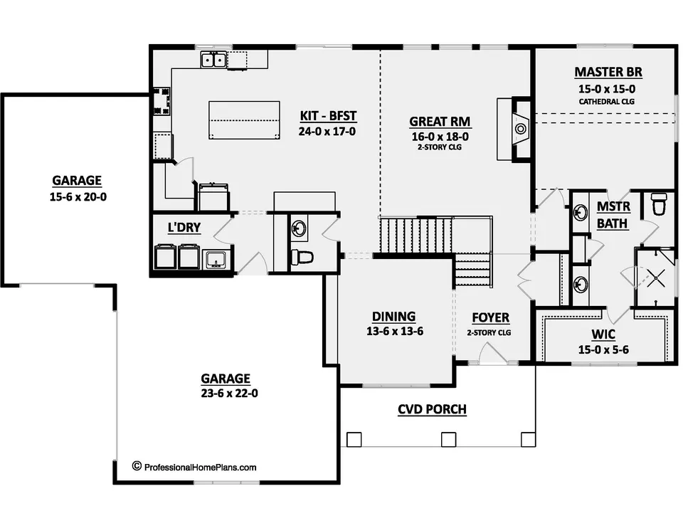The Cobblestone main level floor plan